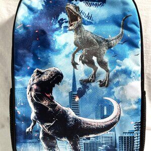 NWOT Blue Kid's Raptor and T-Rex Jurassic World Adjustable Backpack